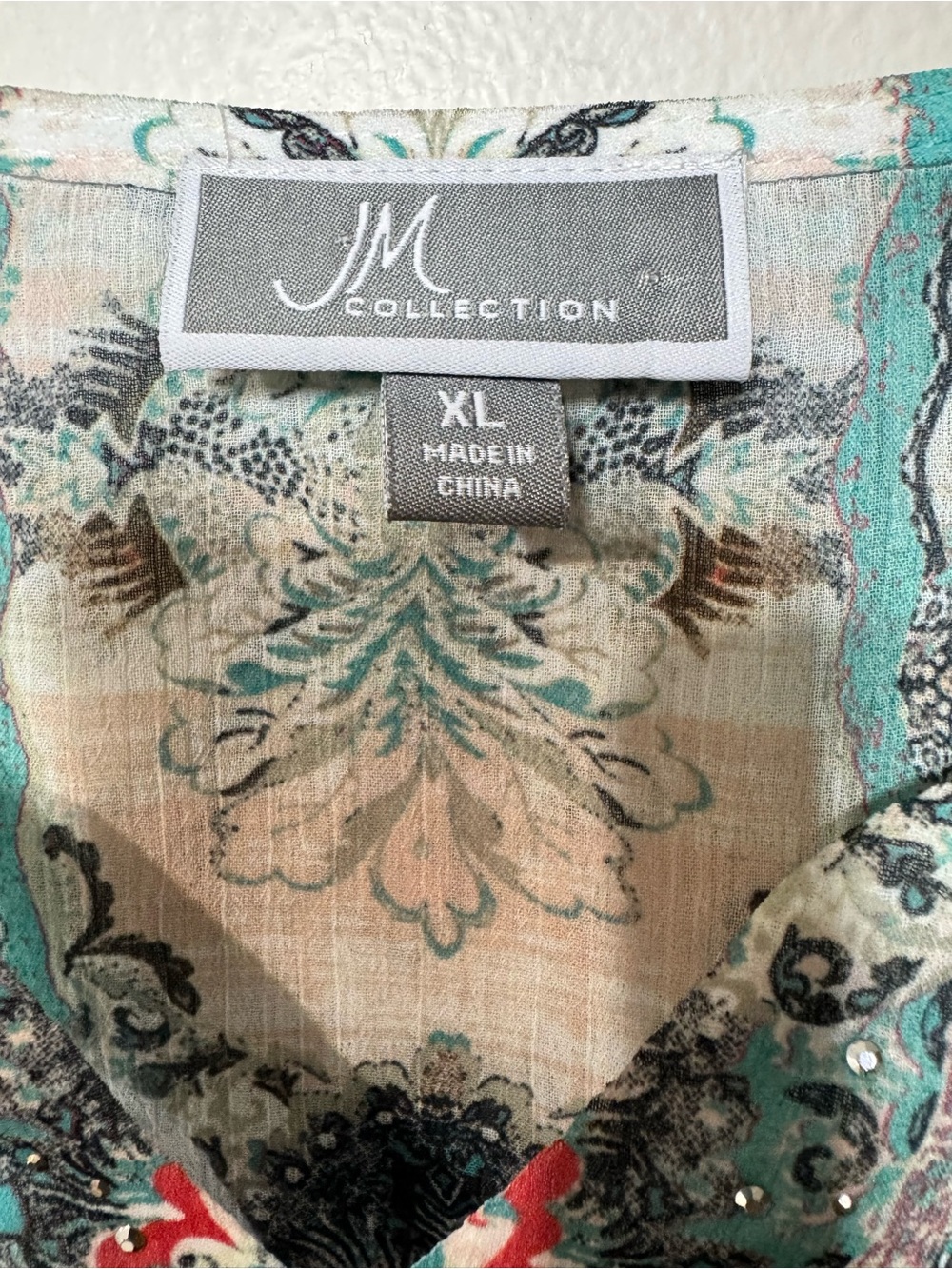 JM Collection Teal Multi-Pattern Open Front Kimono - Picture 5 of 12
